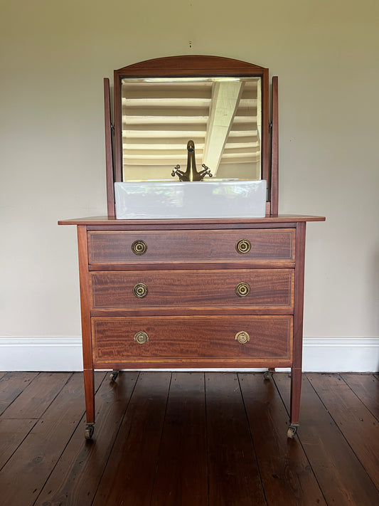 Vintage Light Bathroom Vanity Unit with mirror, sink unit Chest of Drawers.