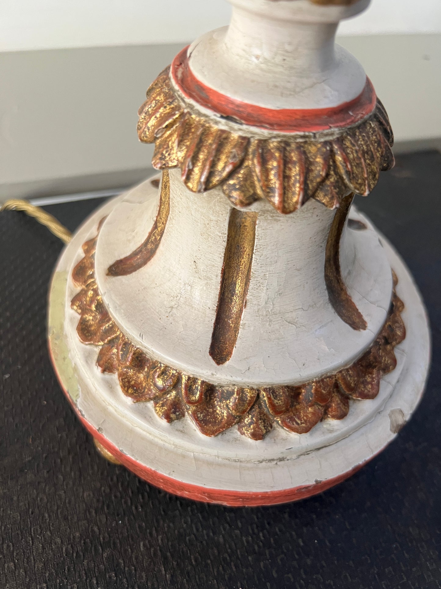 Rare Pair of Decorative, Carved Wood Painted Lamps