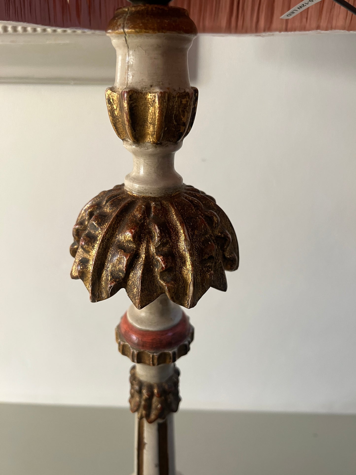 Rare Pair of Decorative, Carved Wood Painted Lamps