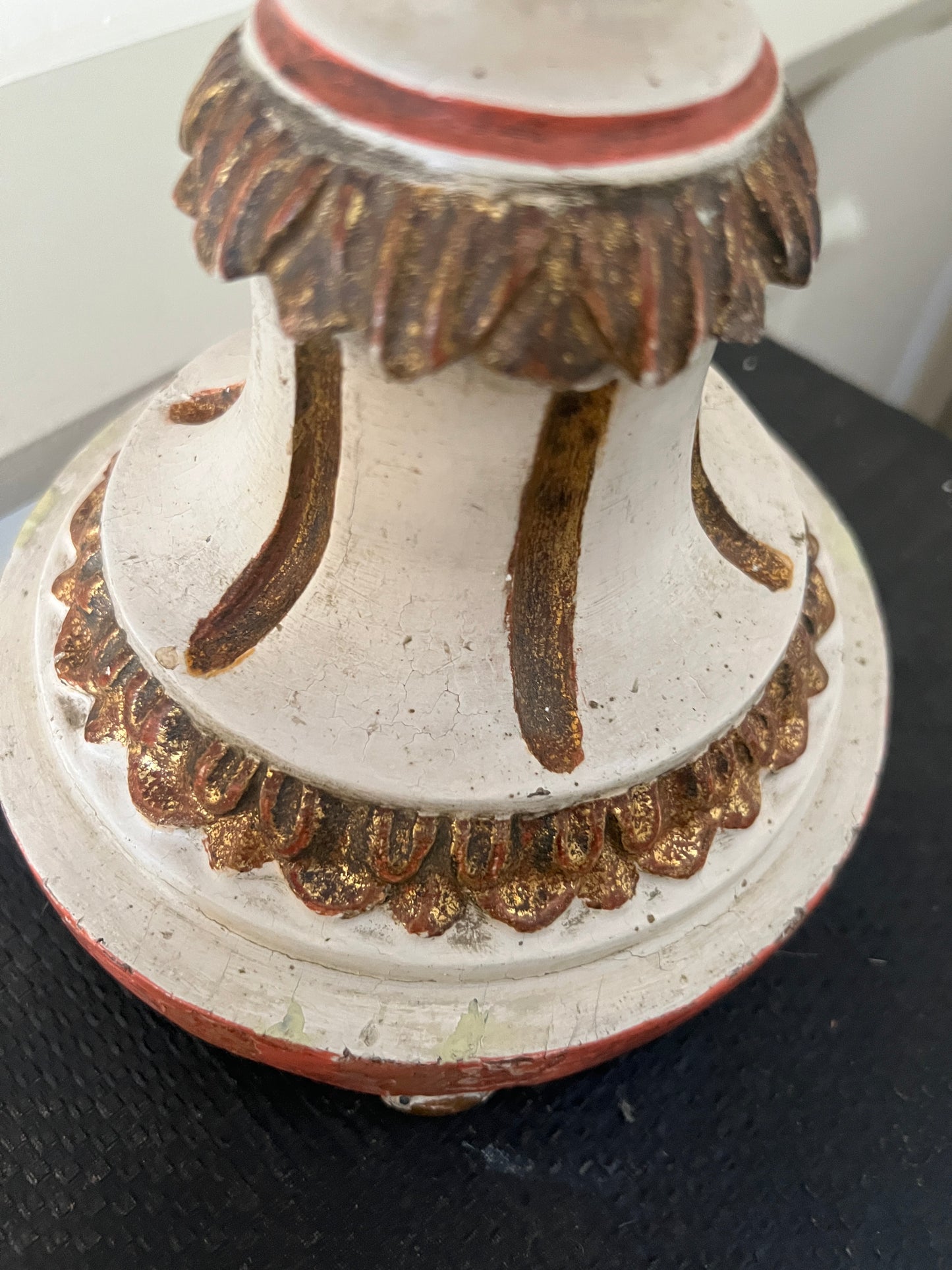 Rare Pair of Decorative, Carved Wood Painted Lamps