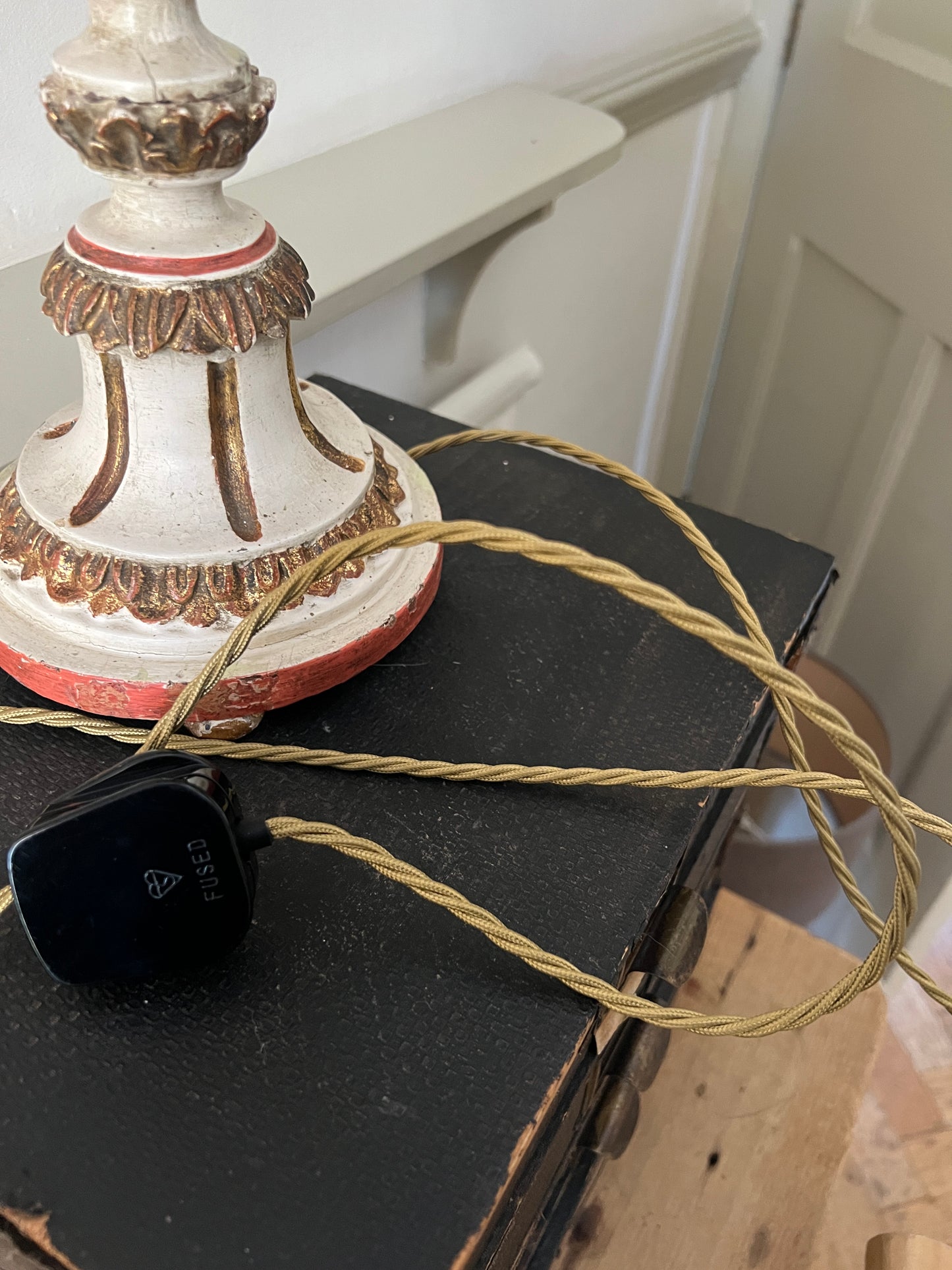 Rare Pair of Decorative, Carved Wood Painted Lamps