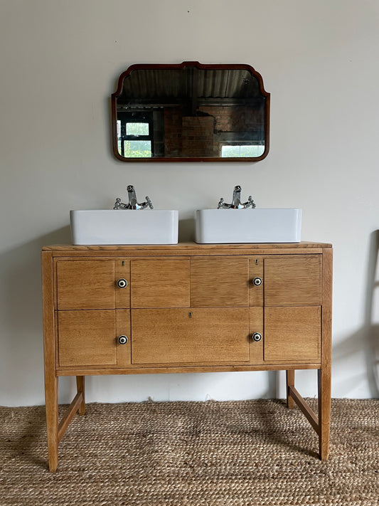 1950s Light Mahogany Double Vanity Unit Two Sink Unit Chest of Drawers.