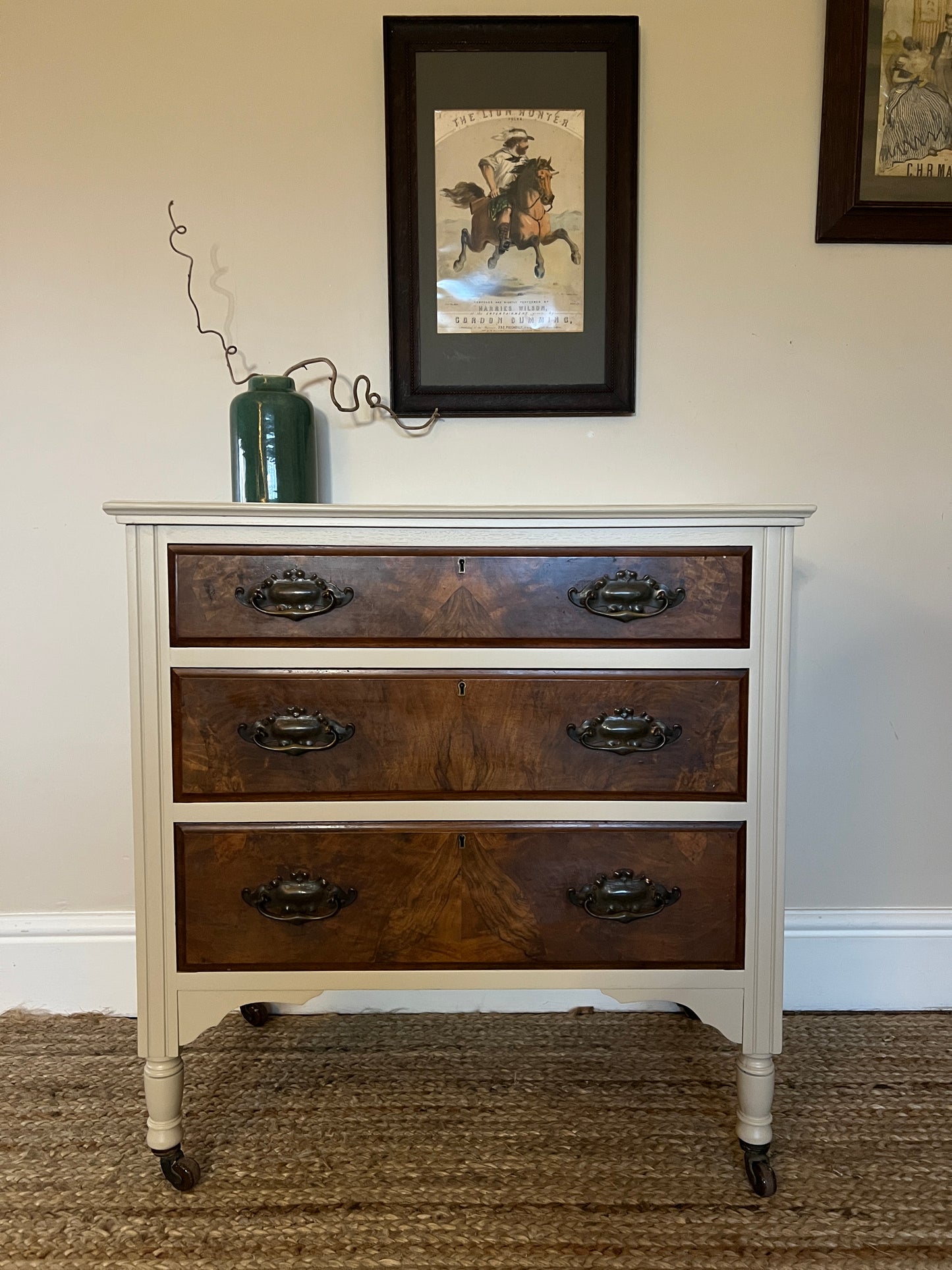 1940s Cream and Walnut Chest of Drawers