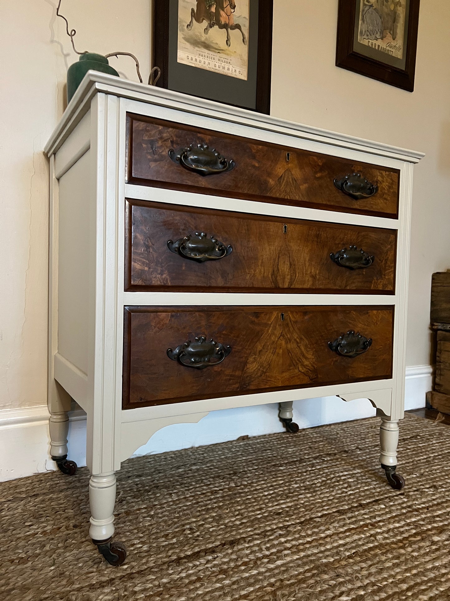 1940s Cream and Walnut Chest of Drawers