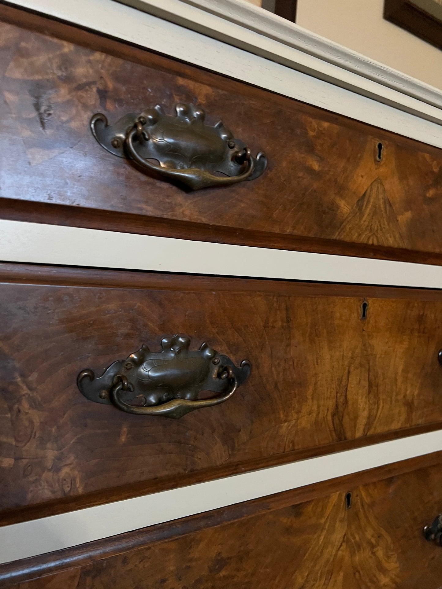 1940s Cream and Walnut Chest of Drawers