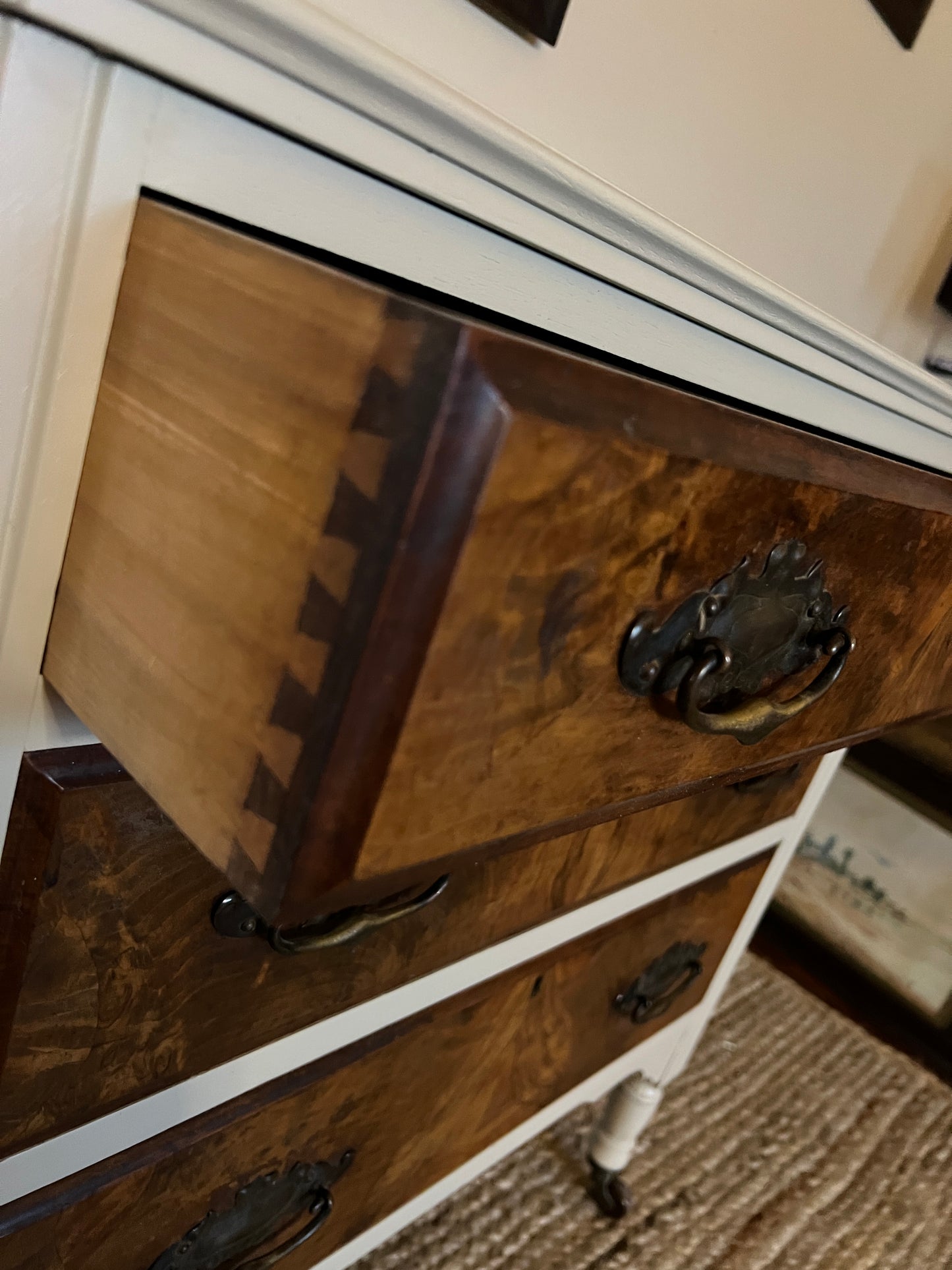 1940s Cream and Walnut Chest of Drawers