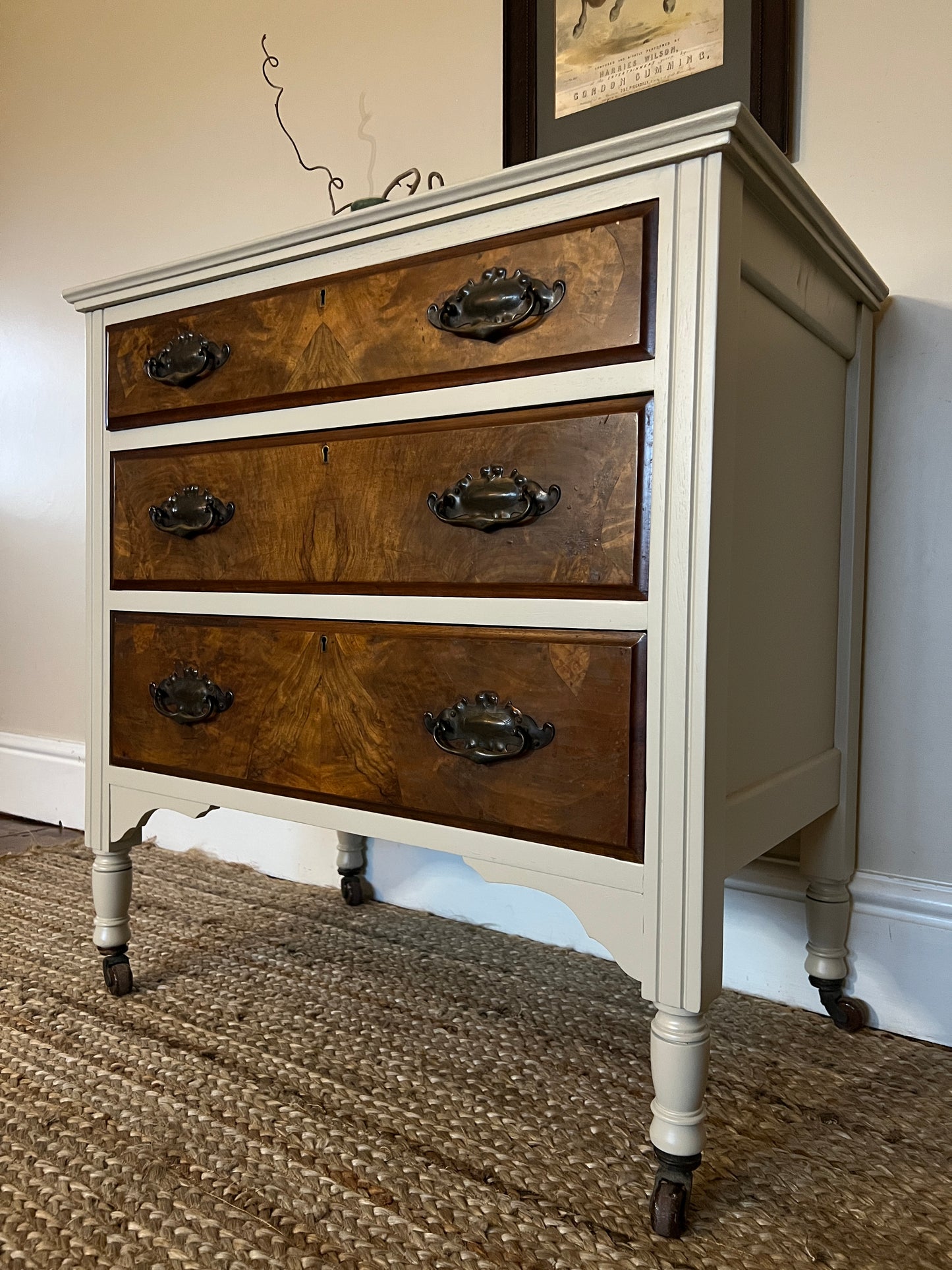 1940s Cream and Walnut Chest of Drawers