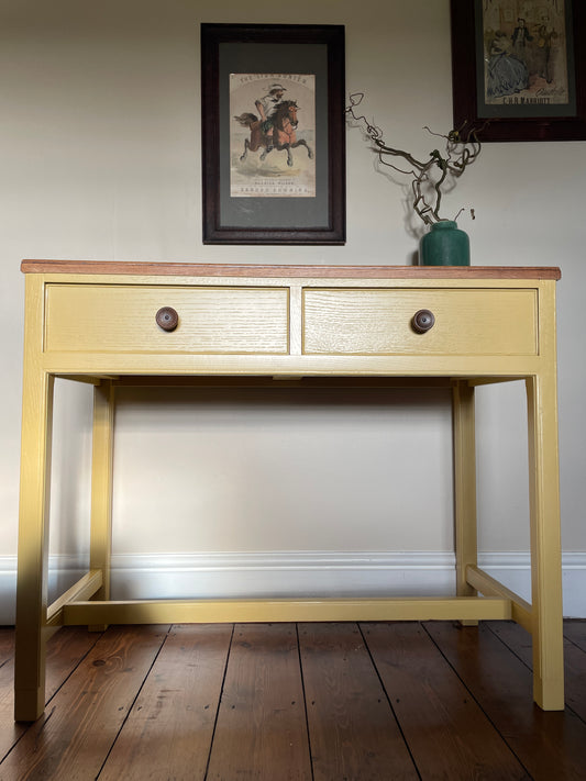 Vintage Yellow and Oak Campaign, Console Table