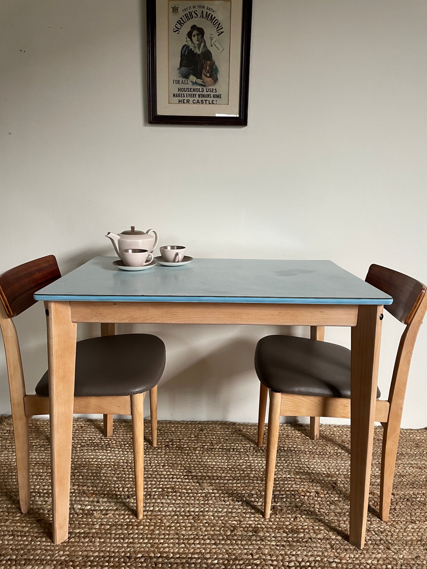 1950s Blue Formica Table with Removable Legs