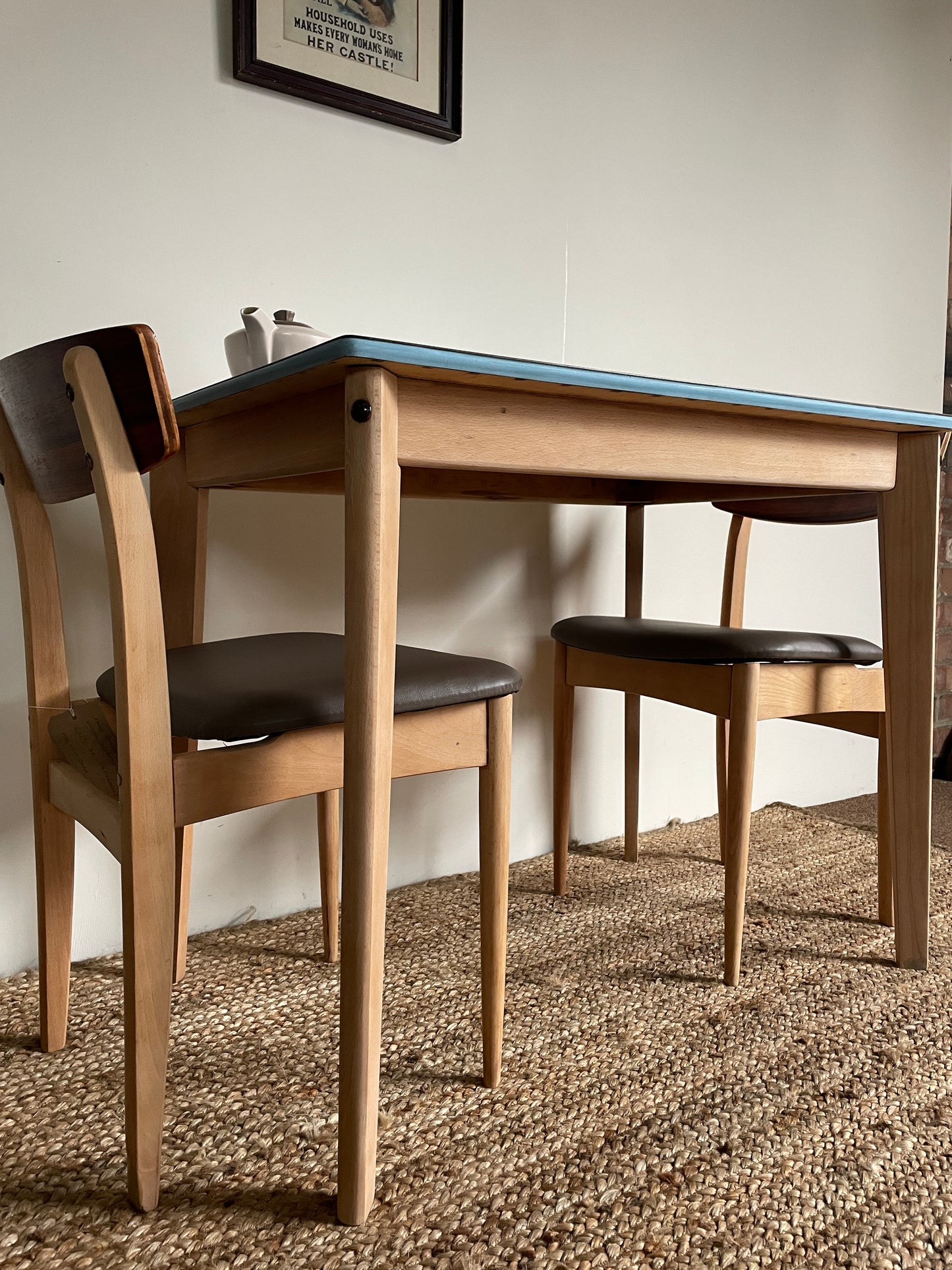 1950s Blue Formica Table with Removable Legs