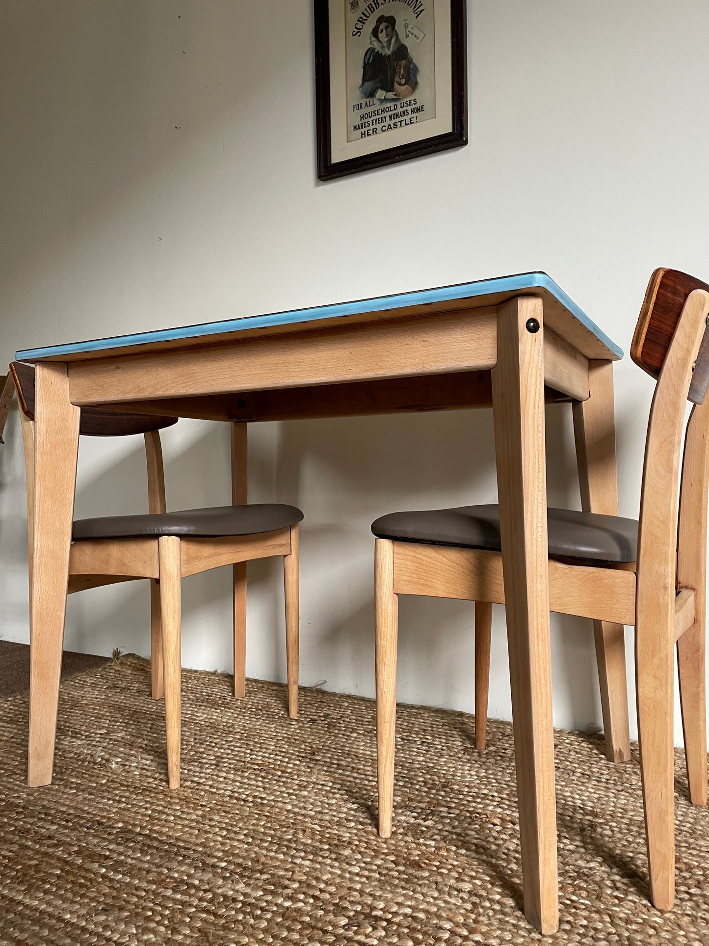 1950s Blue Formica Table with Removable Legs