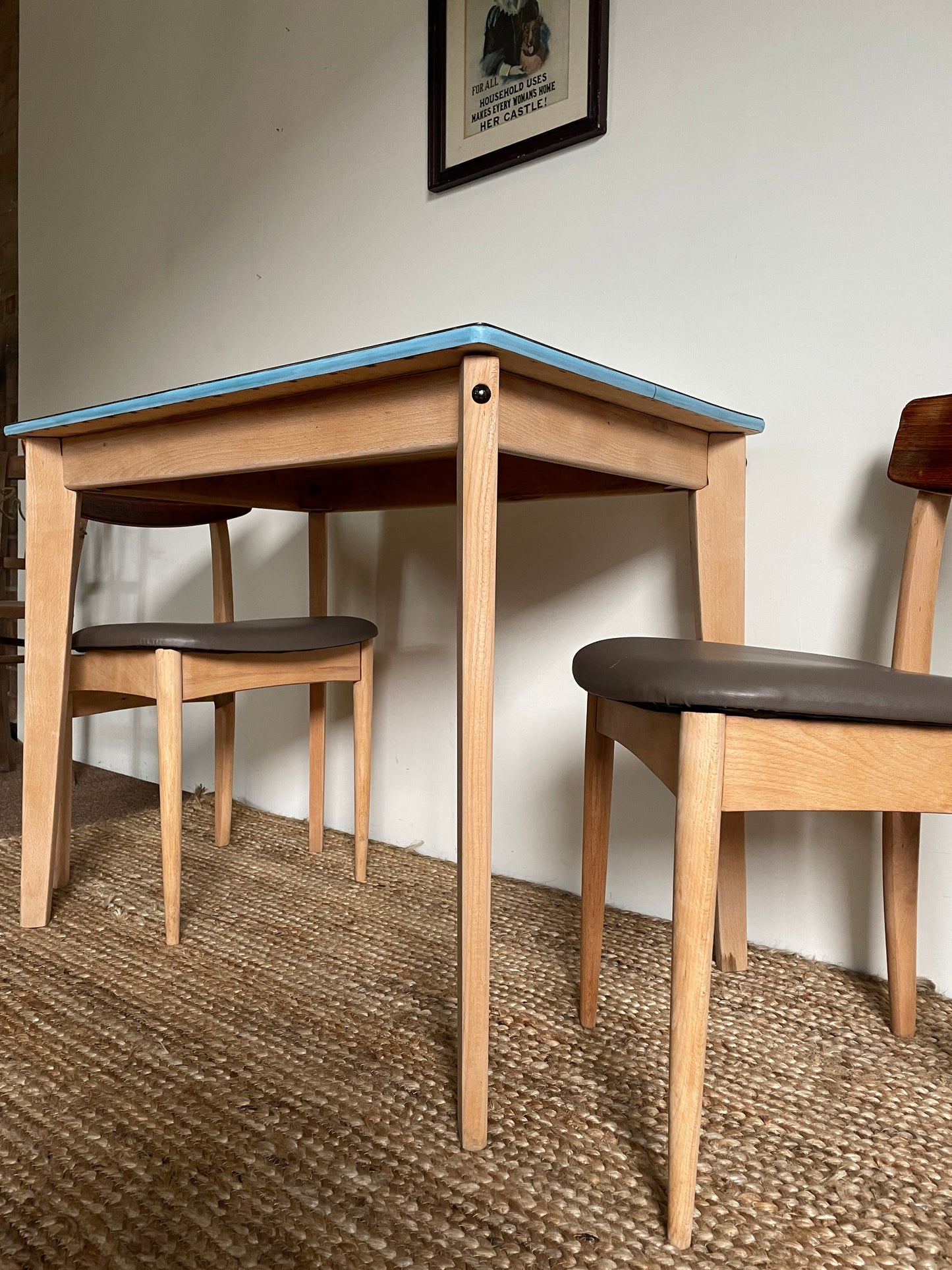 1950s Blue Formica Table with Removable Legs