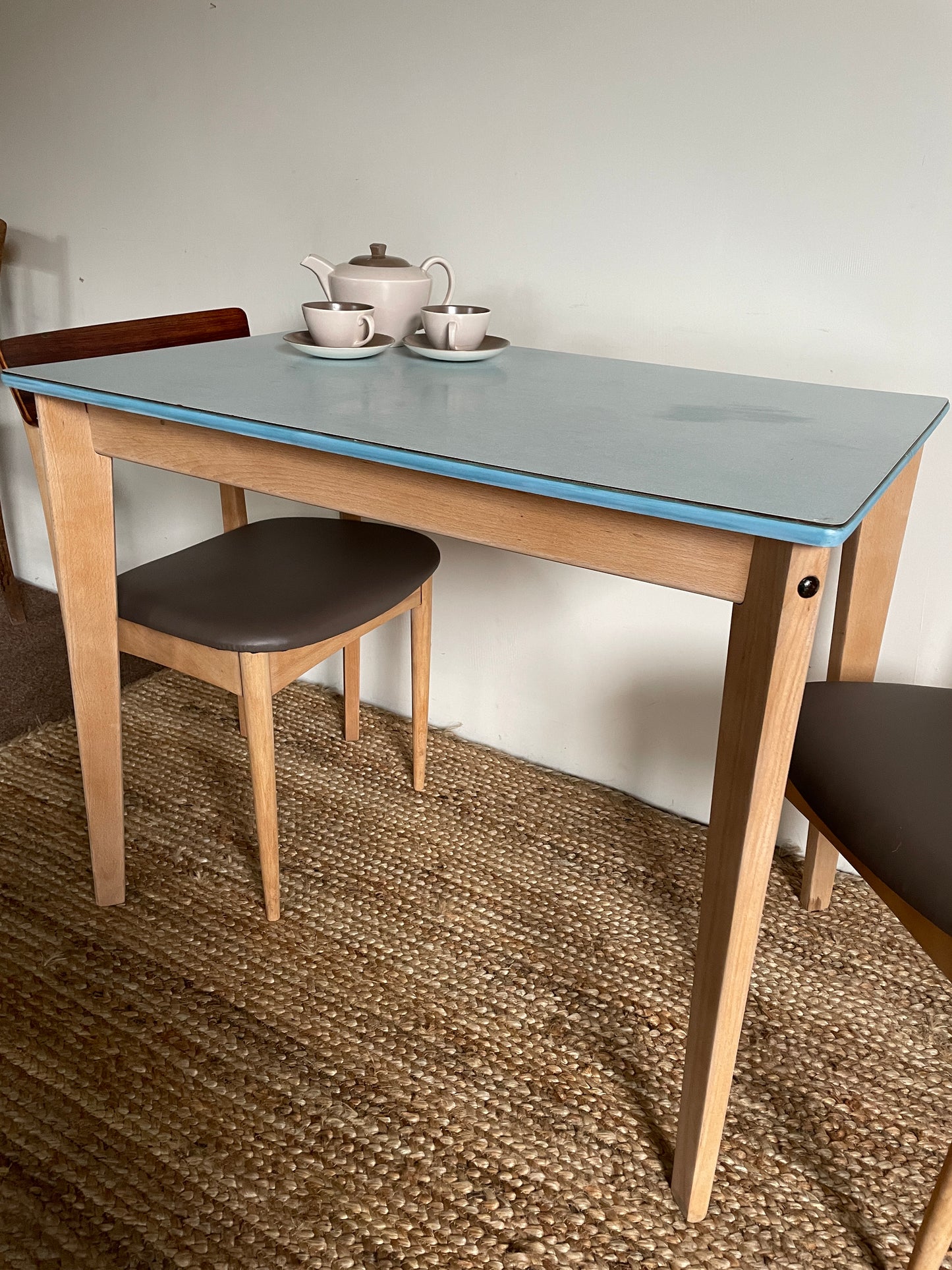 1950s Blue Formica Table with Removable Legs