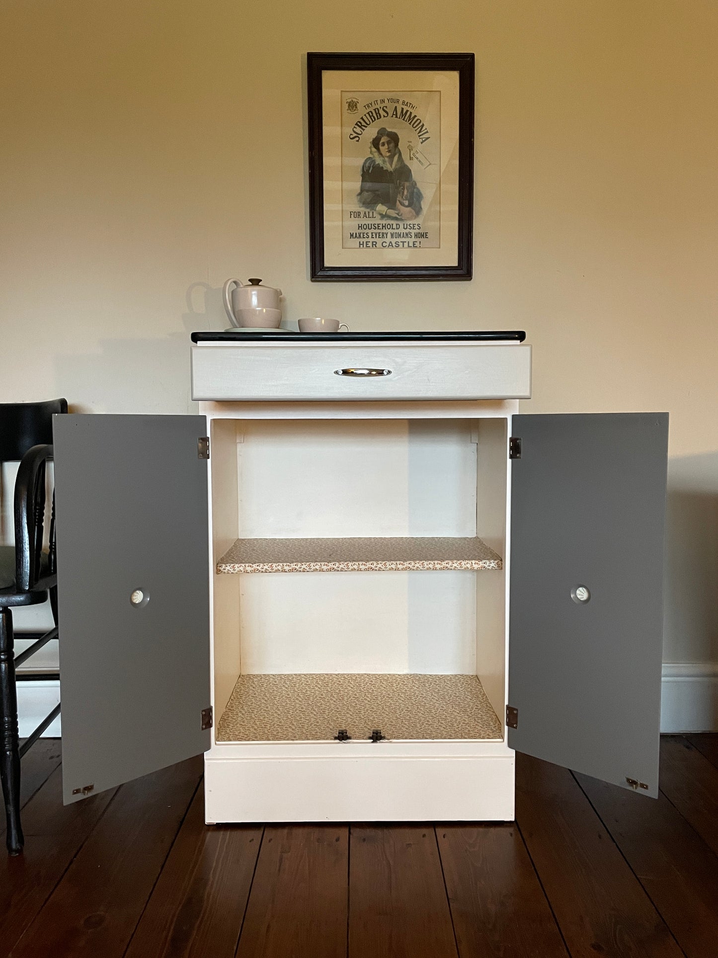 1950s Aqua Formica Topped Kitchen Cupboard