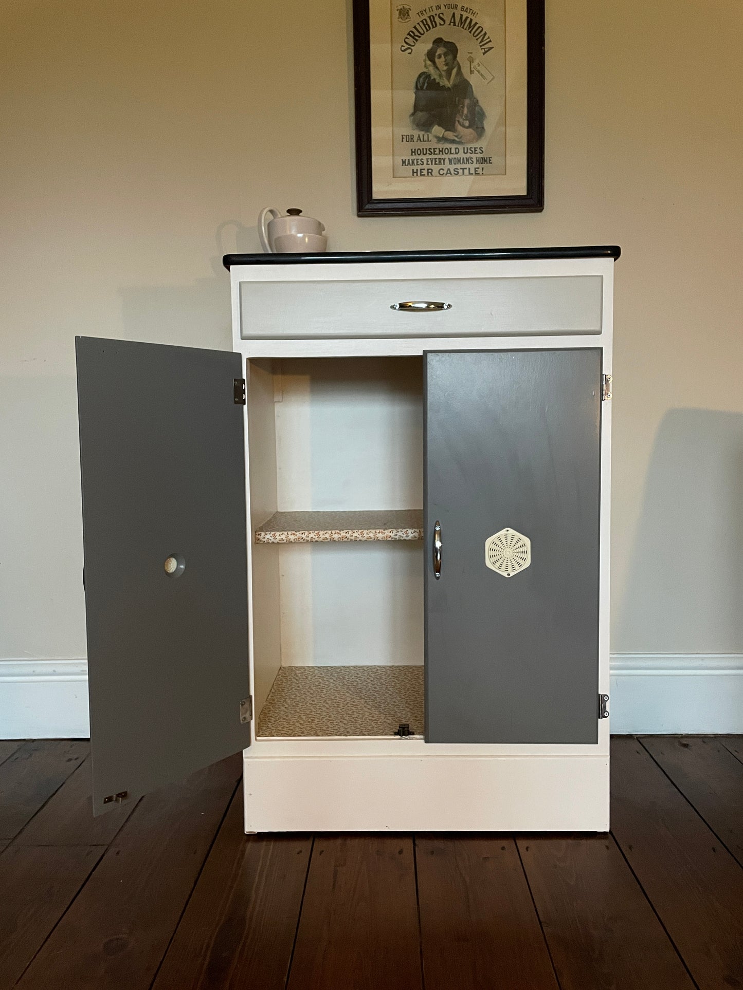 1950s Aqua Formica Topped Kitchen Cupboard