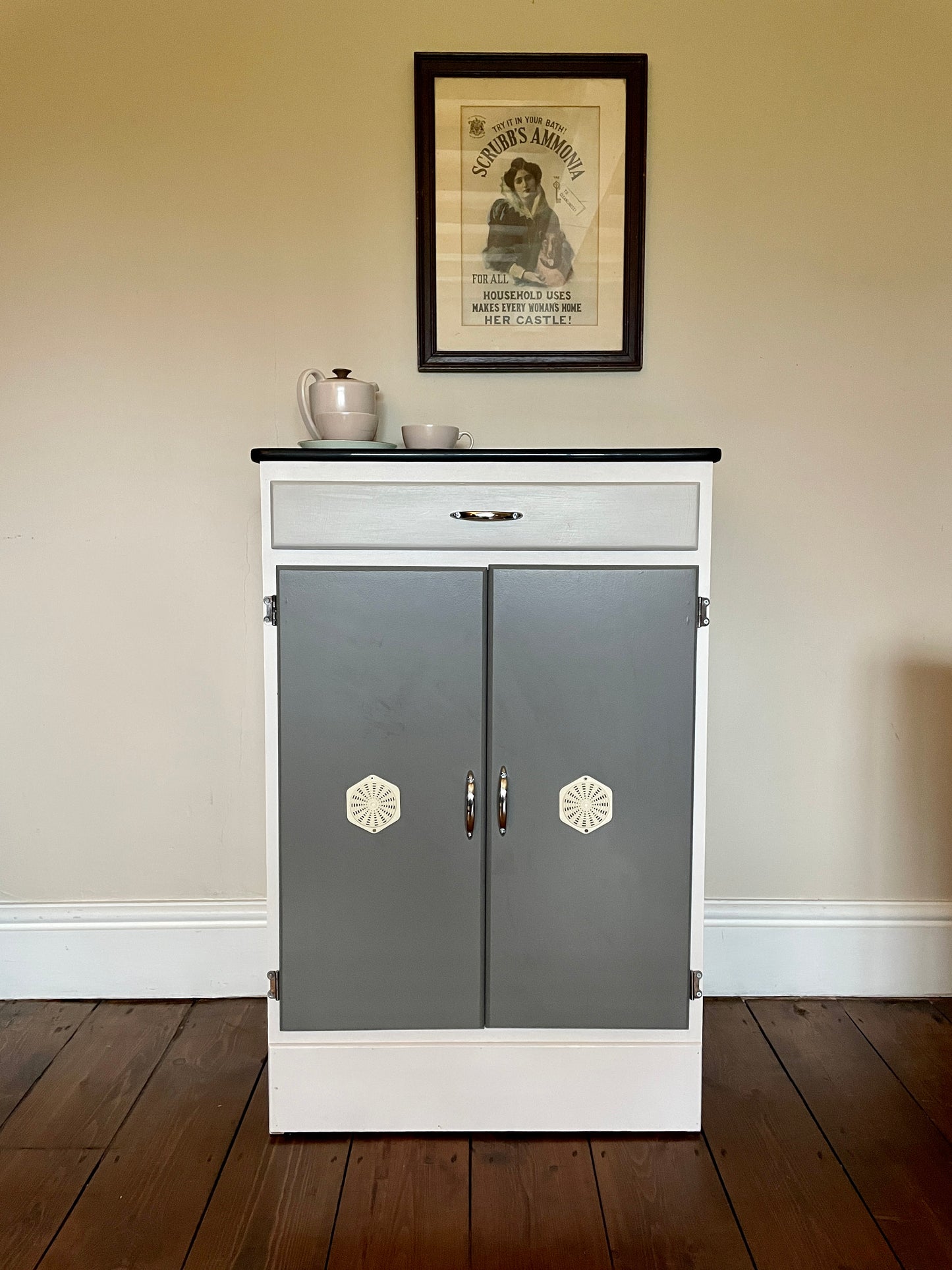 1950s Aqua Formica Topped Kitchen Cupboard