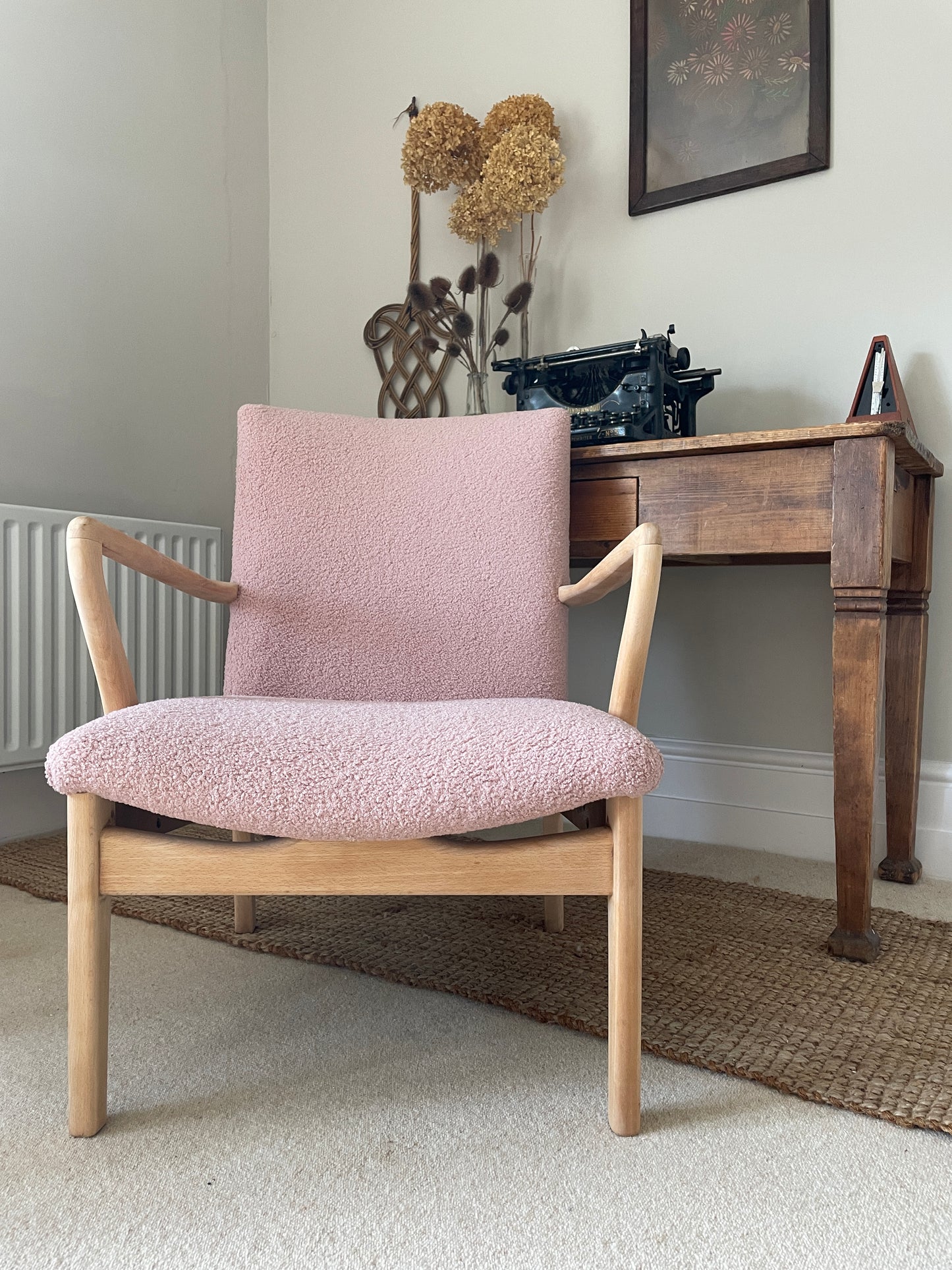 1950/60s Parker Knoll Chair Model 754 in Boucle Pink