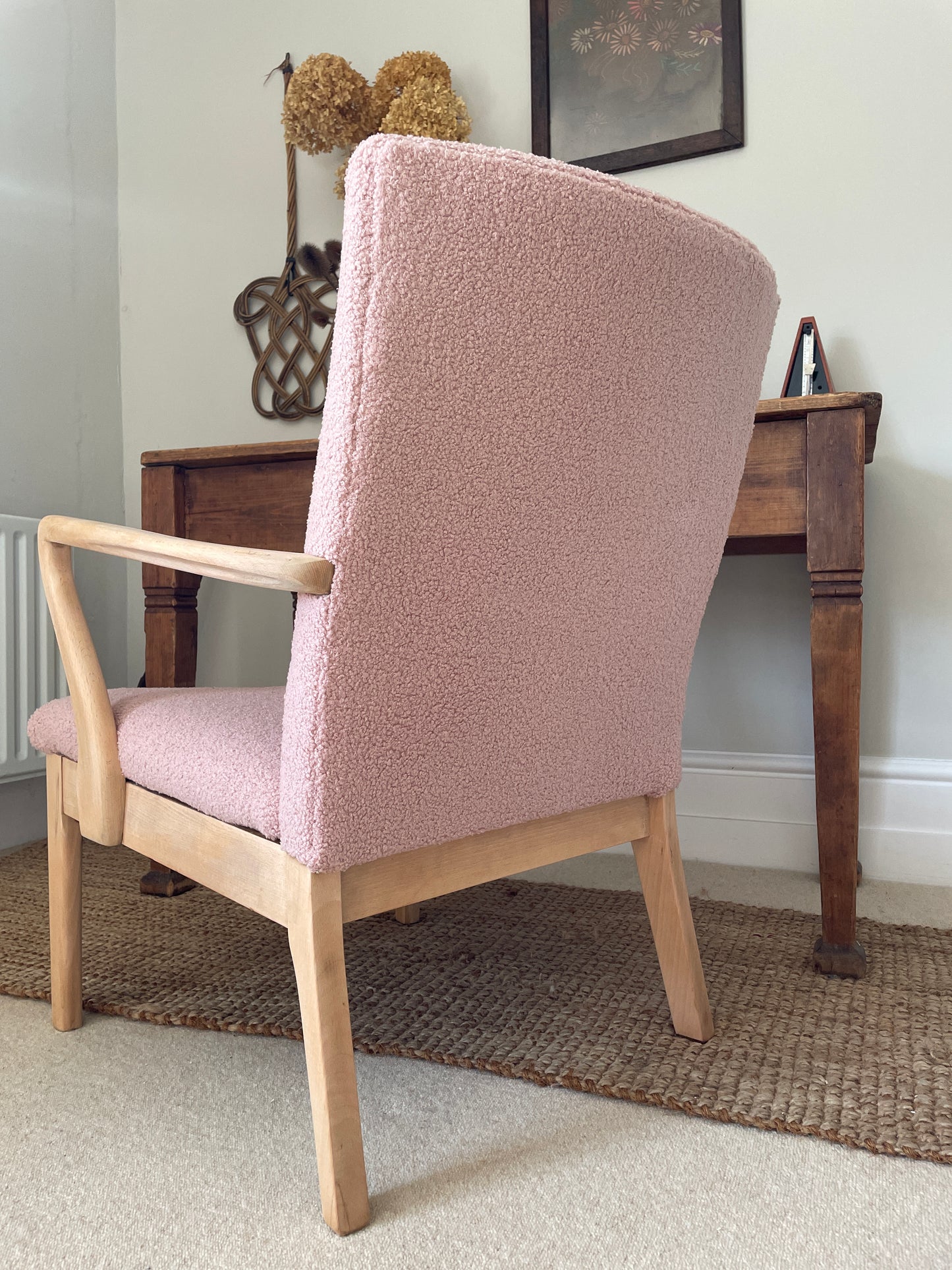 1950/60s Parker Knoll Chair Model 754 in Boucle Pink