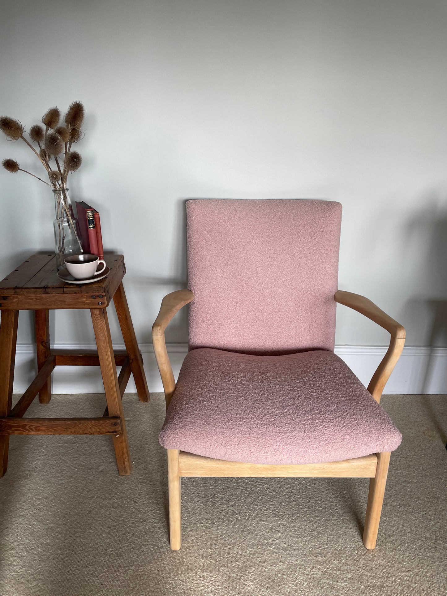 1950/60s Parker Knoll Chair Model 754 in Boucle Pink