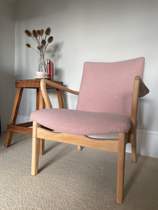 1950/60s Parker Knoll Chair Model 754 in Boucle Pink