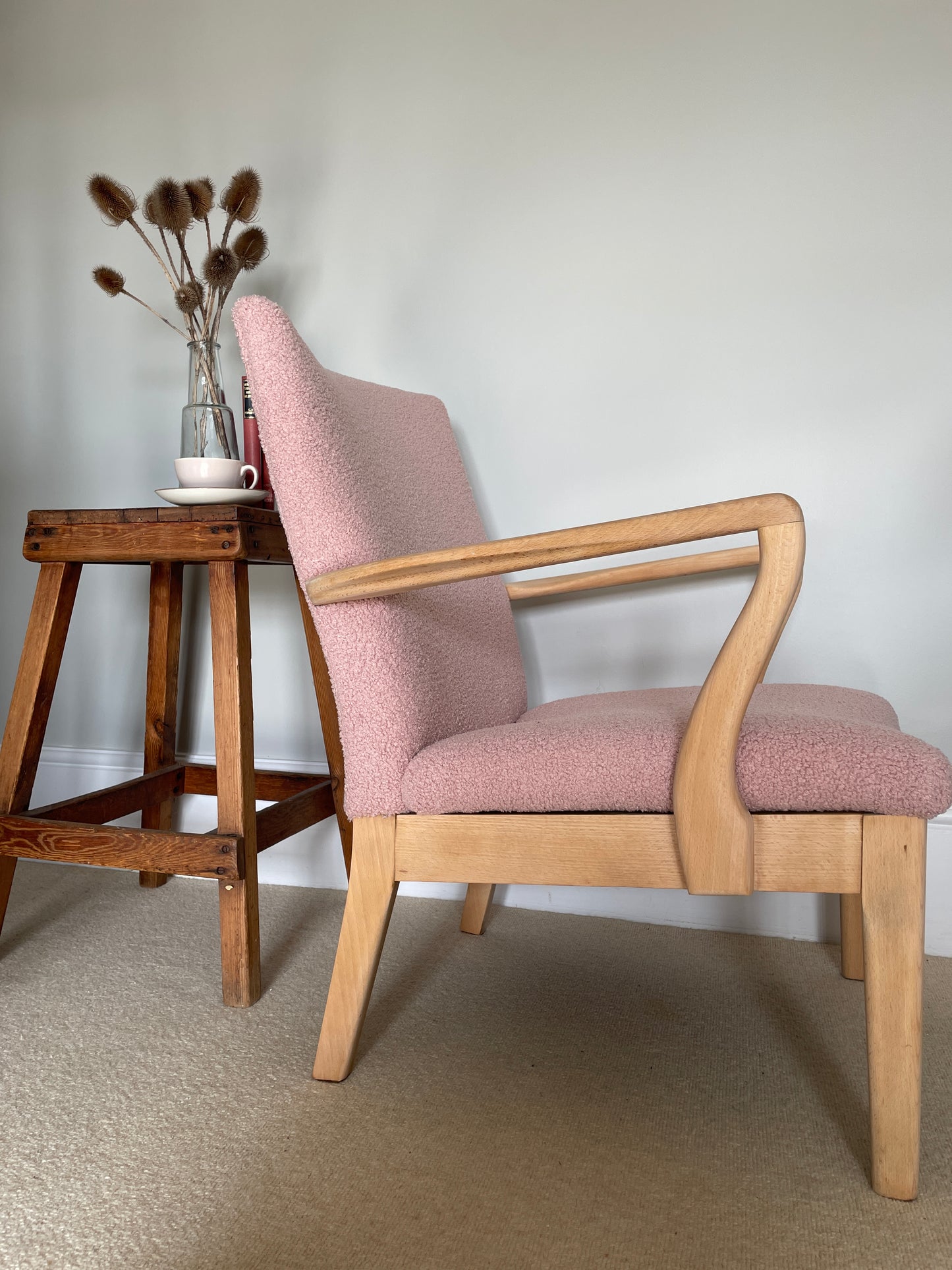 1950/60s Parker Knoll Chair Model 754 in Boucle Pink