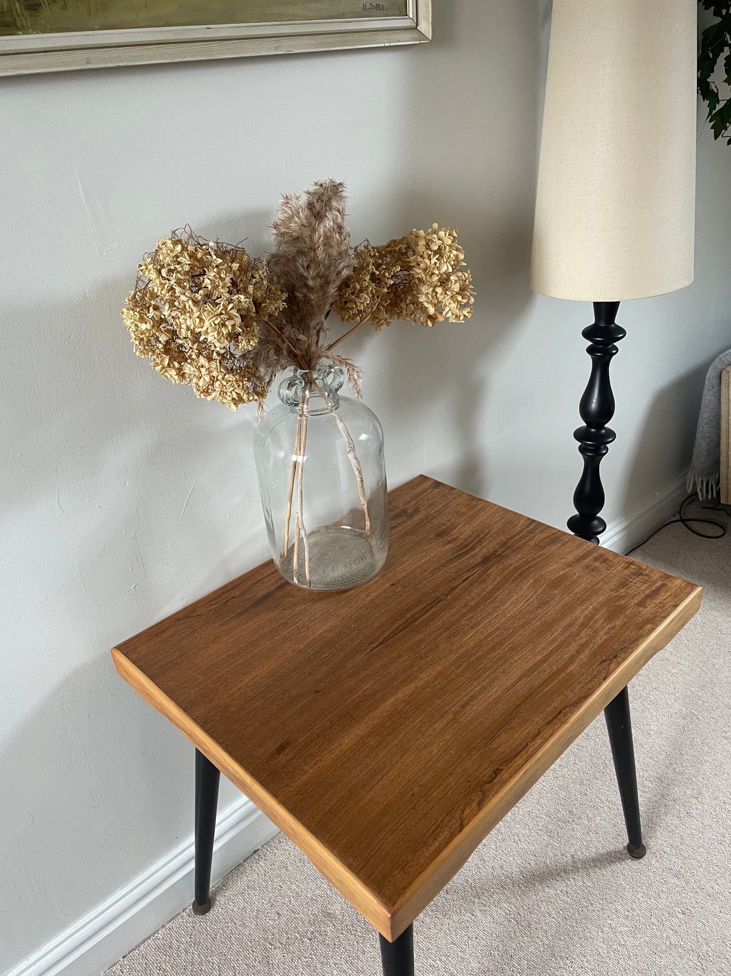 1960s Vintage Homeworthy Teak Coffee/Side Table with black Sputnik Legs