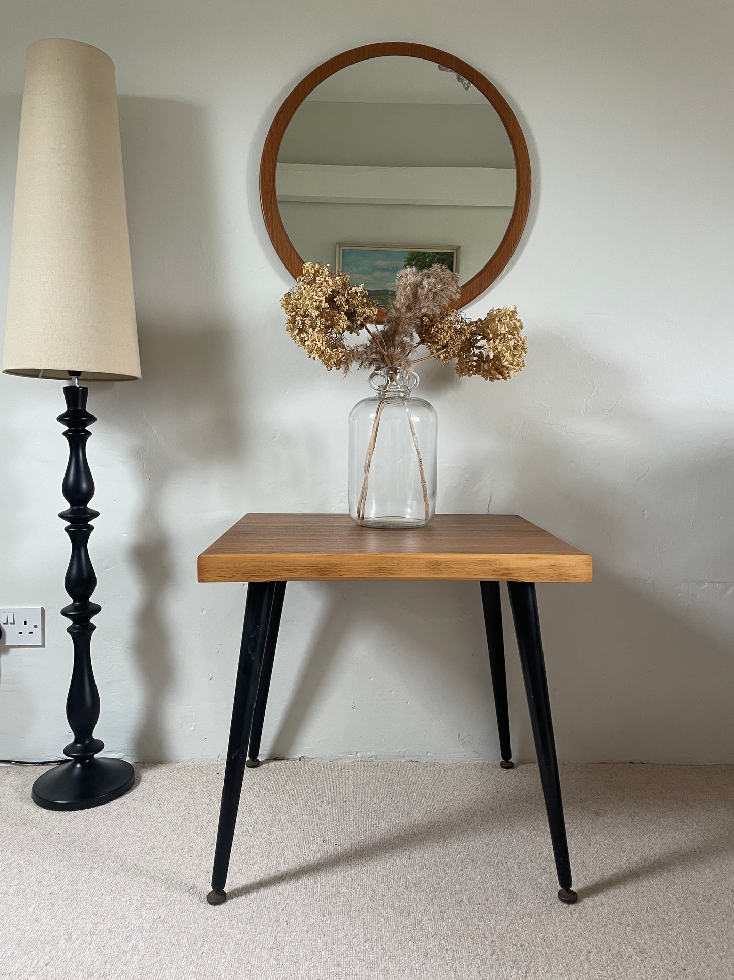 1960s Vintage Homeworthy Teak Coffee/Side Table with black Sputnik Legs