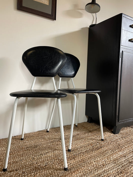 1960s Tubular Chairs, Black Leatherette and White Steel