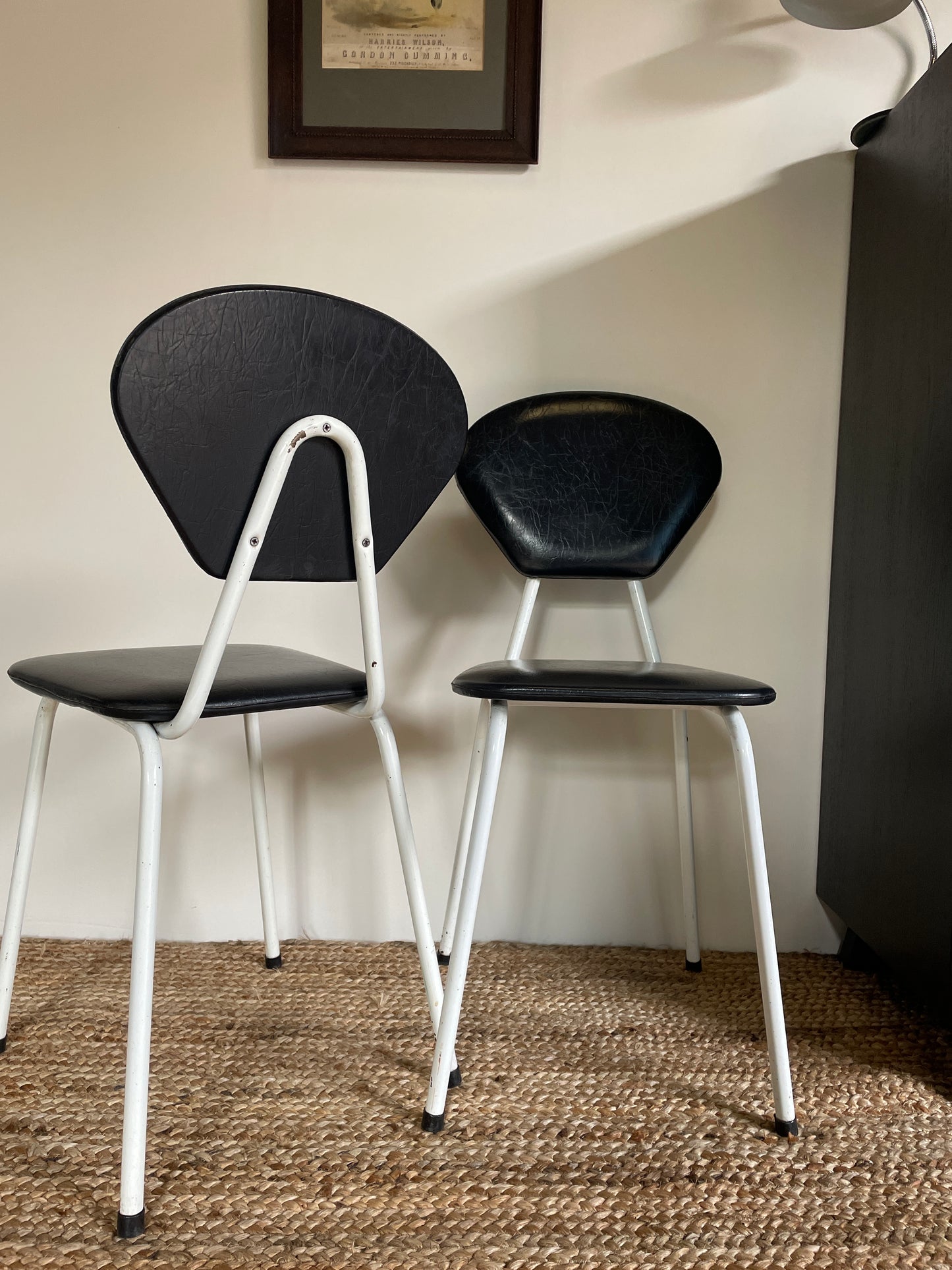 1960s Tubular Chairs, Black Leatherette and White Steel