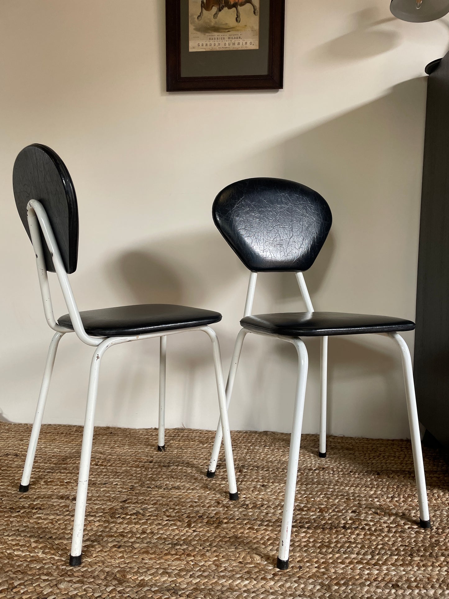 1960s Tubular Chairs, Black Leatherette and White Steel