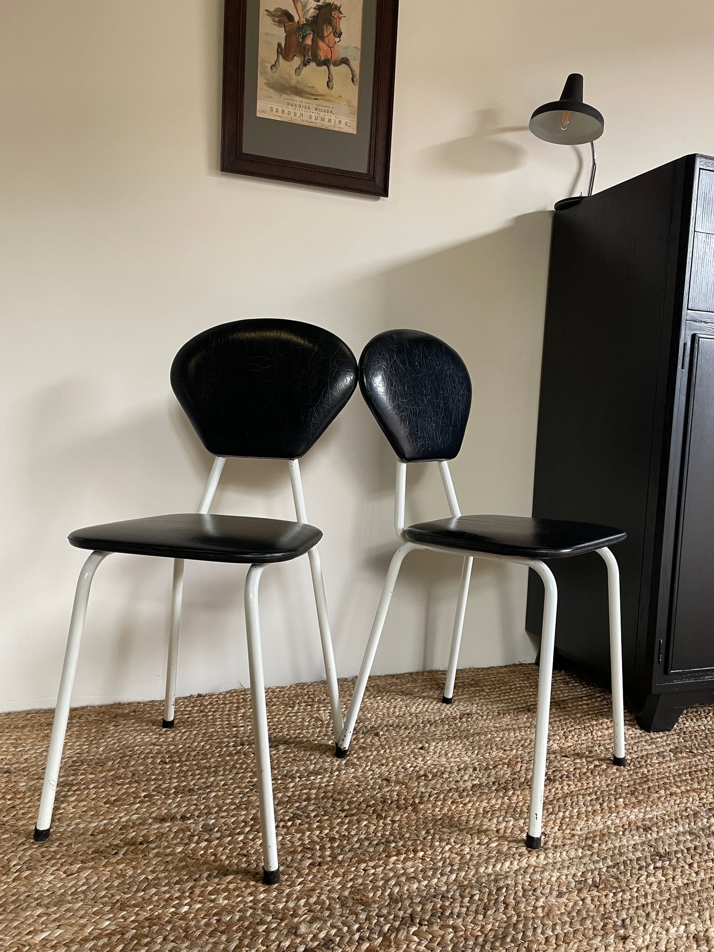 1960s Tubular Chairs, Black Leatherette and White Steel