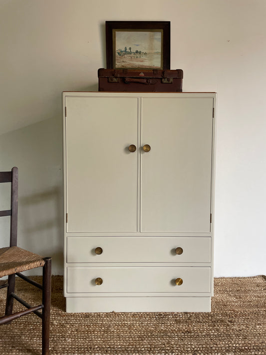 1950s Oak and Cream Tall Boy Cupboard with Drawers