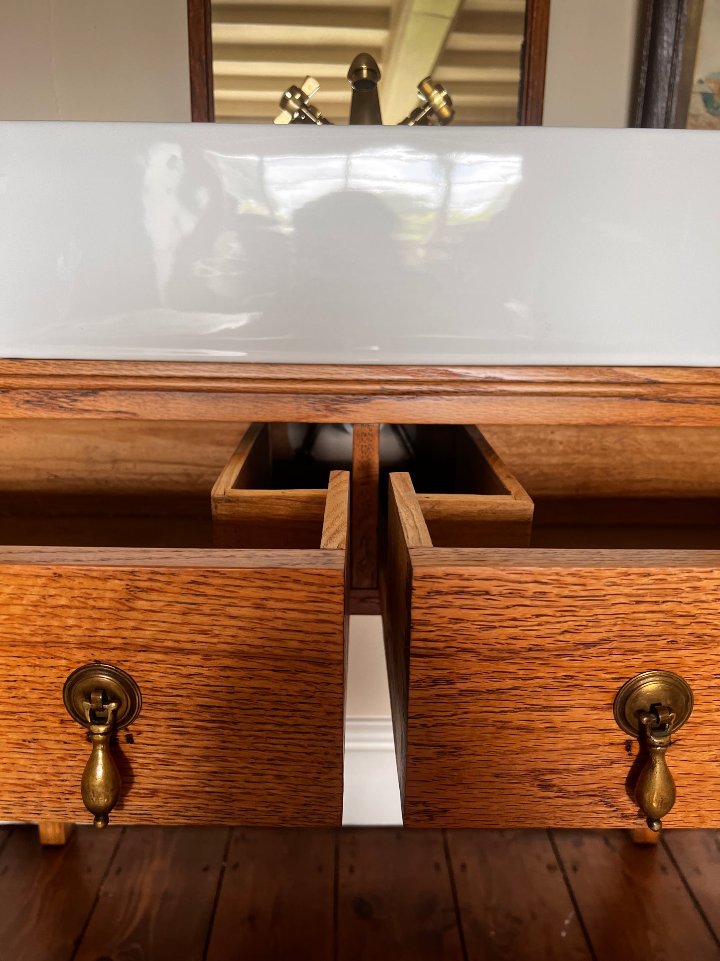 Vintage Light Oak Bathroom Vanity Sink