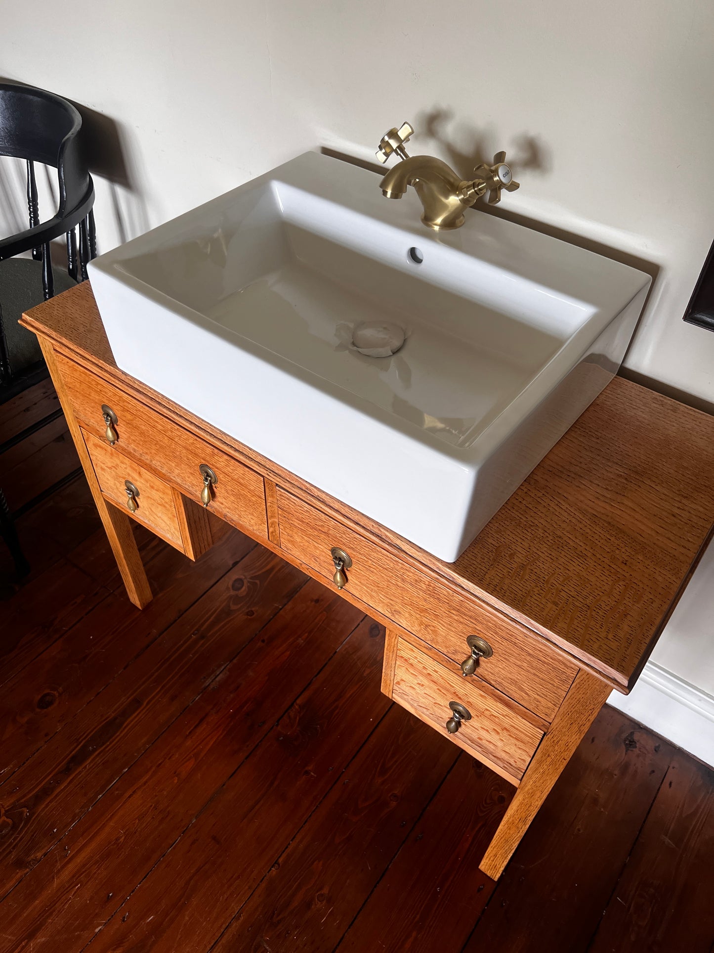 Vintage Light Oak Bathroom Vanity Sink