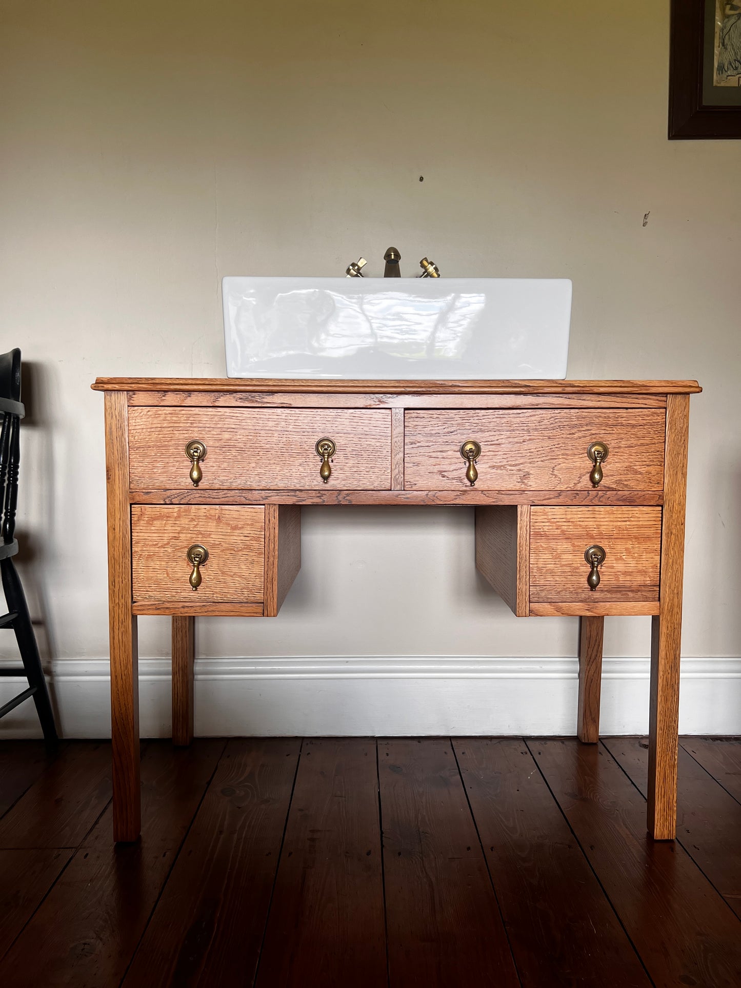 Vintage Light Oak Bathroom Vanity Sink