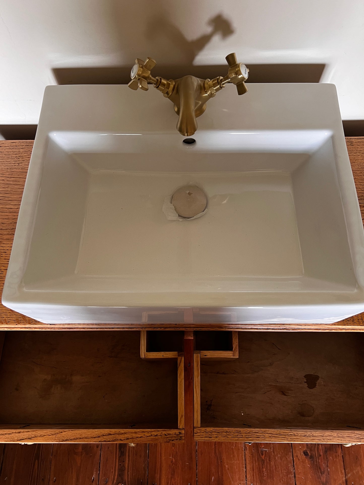 Vintage Light Oak Bathroom Vanity Sink