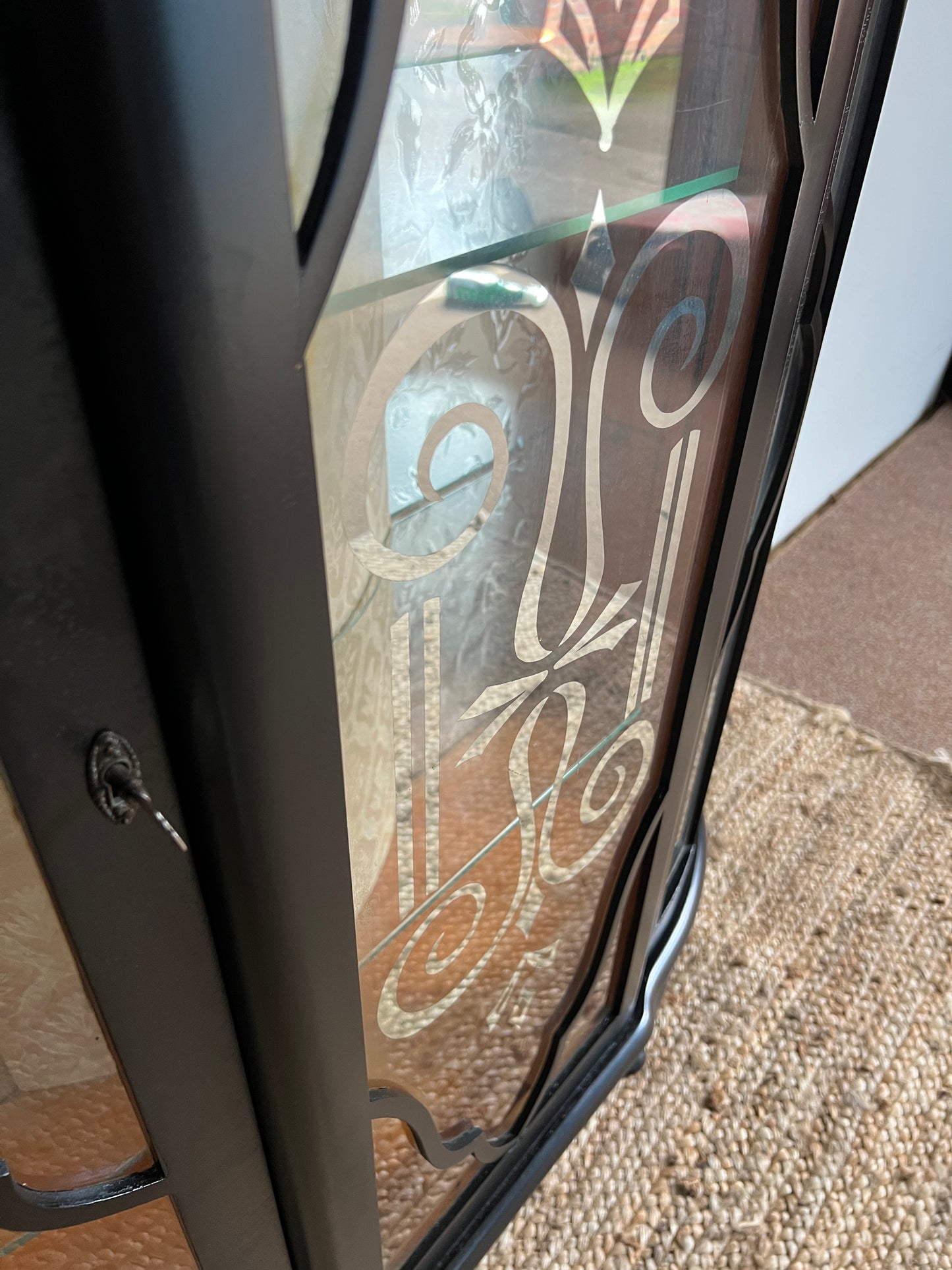 1930s Black Display Cabinet with two Lockable Doors on Queen Anne Legs